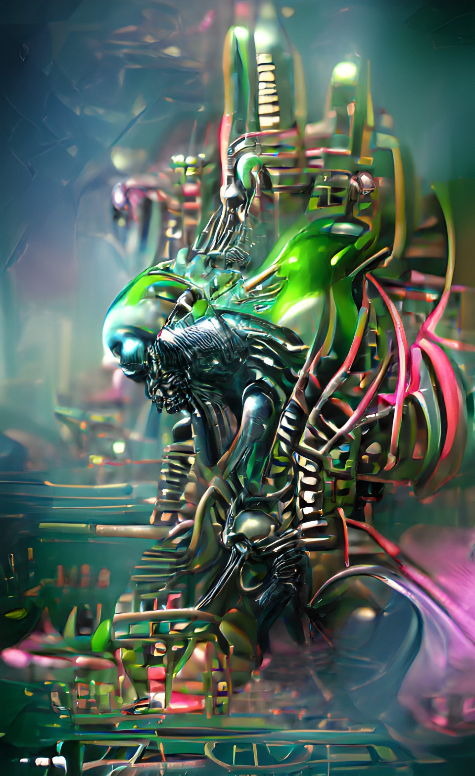 Omicron Engine - illustration computer corona omikron virus spike metal hd+green transformer +black giger bg hd preview