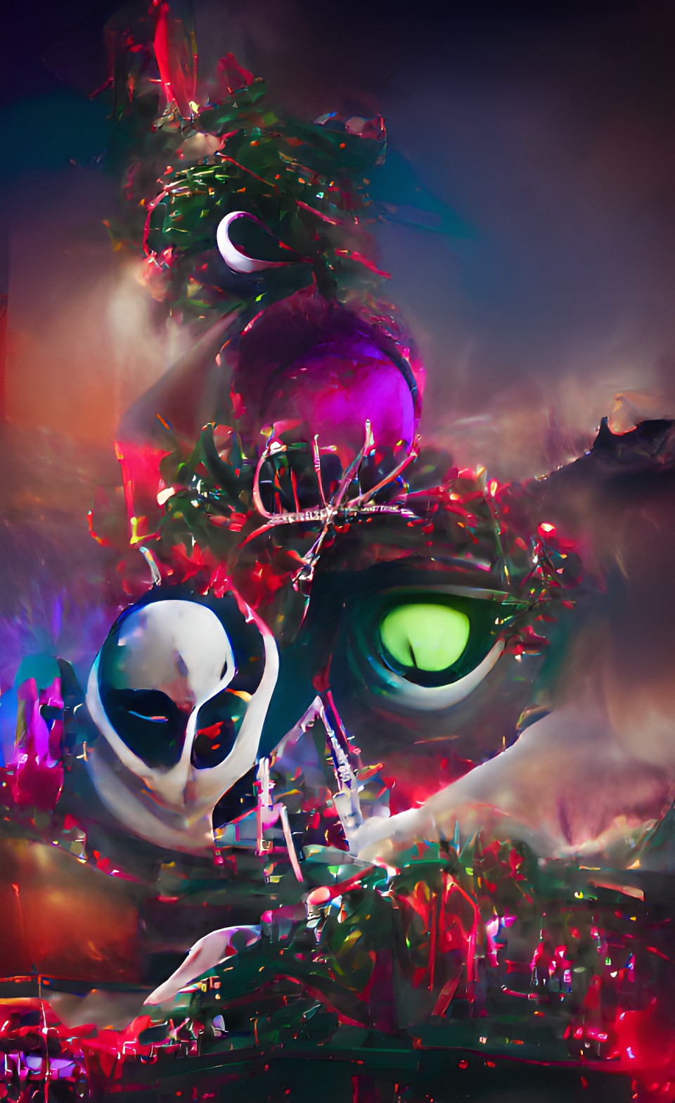 Omicron Xmas II - movie poster, the nightmare before christmas omicron virus variant face+snowy +xmas lights 8k preview