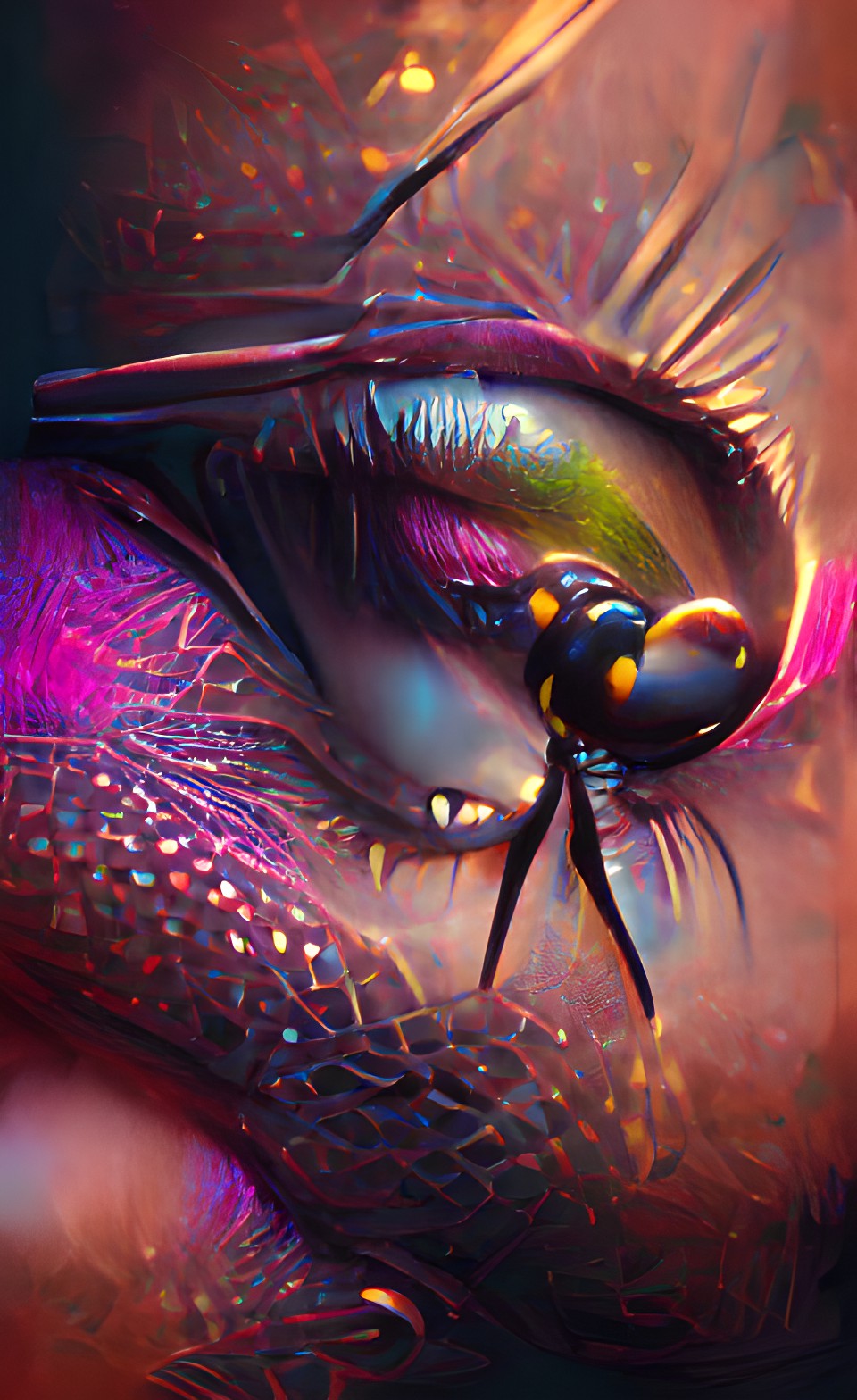 UnNatural - closeup shiny eye of dragonfly noir 8k resolution preview