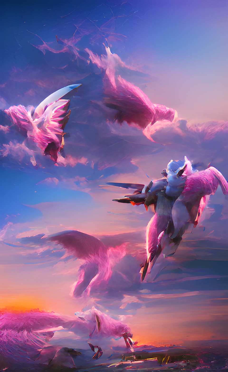 A drug from God - 1 large pink pegasus with wings spreading + pastel lavender sky + 2 white crosses preview