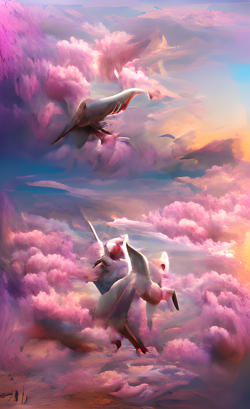 A Drug From God - a light pink pegasus flying in a pastel lavender sky with 2 white crosses preview