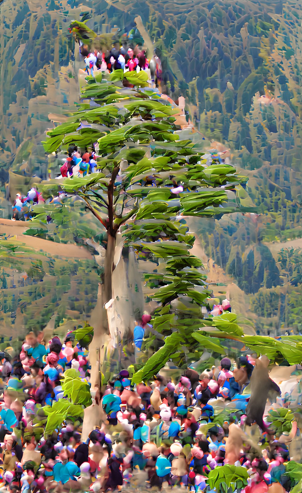 tall tree, joyful crowd, church congregation, mountain, growing, climbing preview