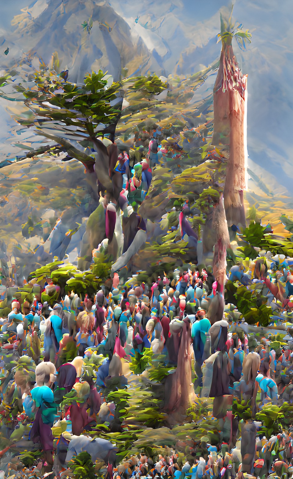 tall tree, joyful crowd, church congregation, mountain, growing, climbing preview