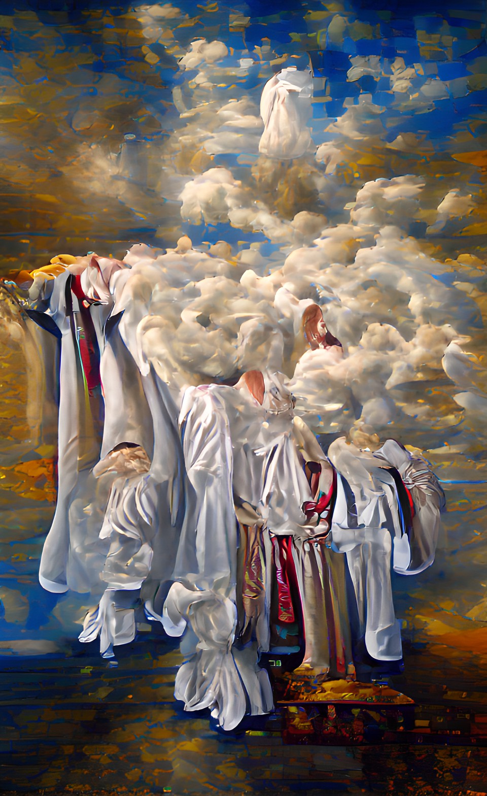 white robes, clouds, wool, bright, worship, bow down preview