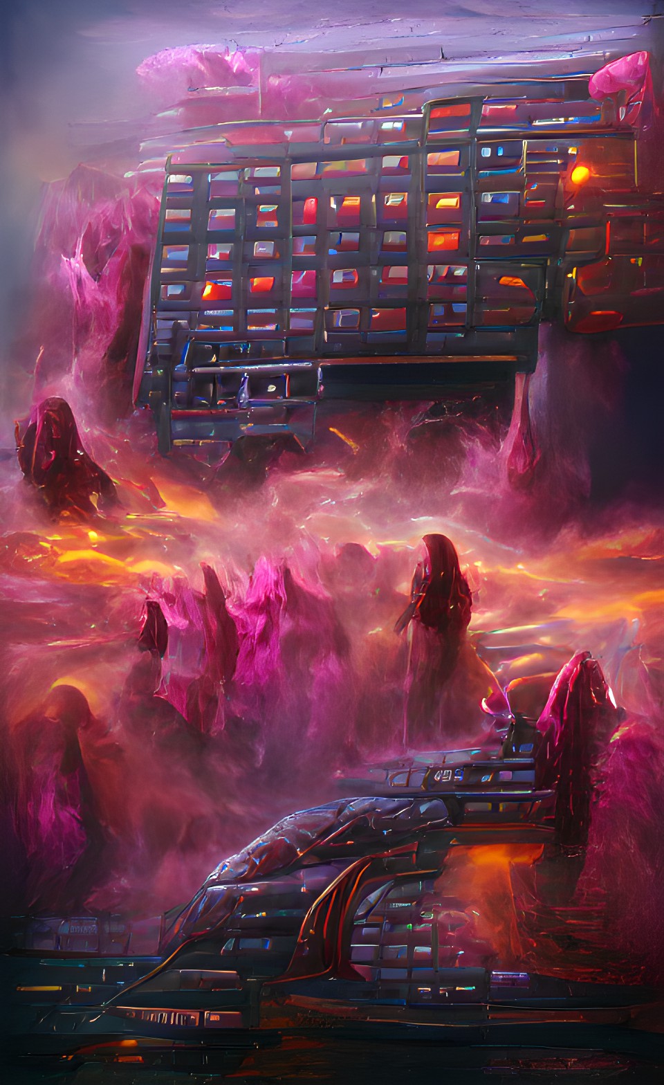 WaveStation - wall of korg wavestation in hellfire | hyperrealism artstation, hd preview