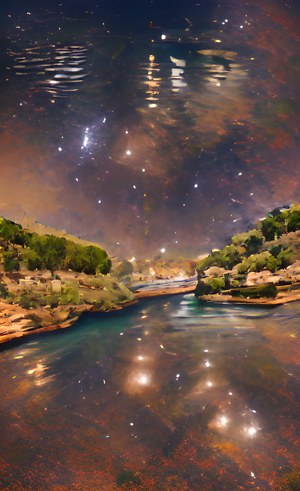 Landscape - landscape | galaxies and stars reflected in a river in the ardèche at night | 30mp hd preview