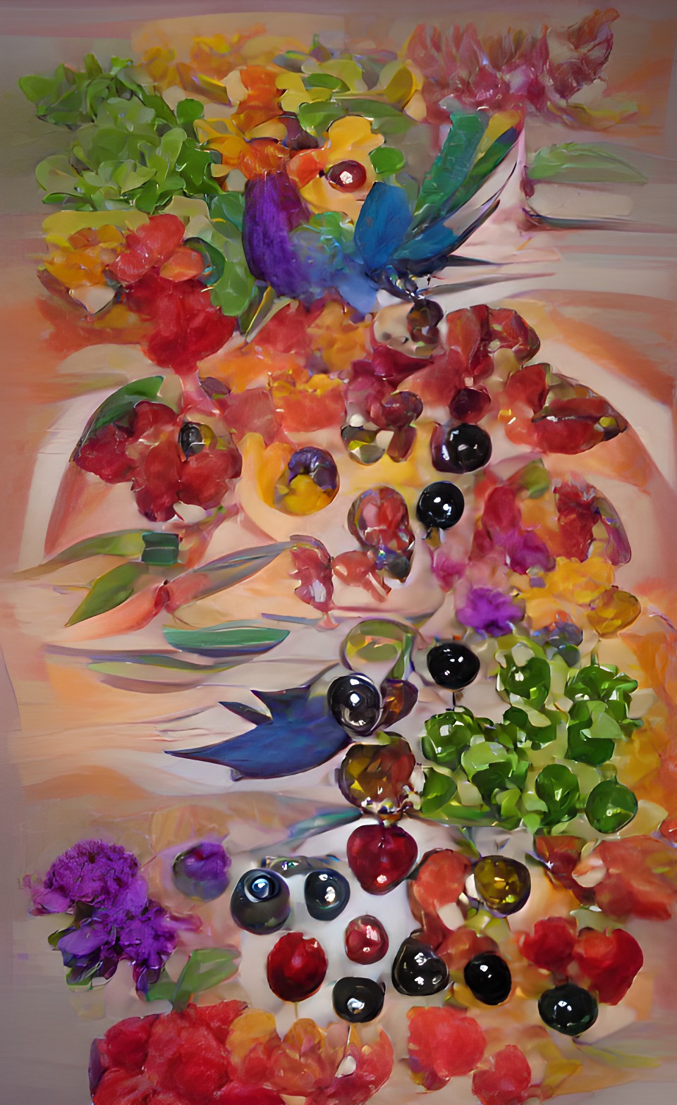 roygbiv color wheel flowers birds fruit and gems preview