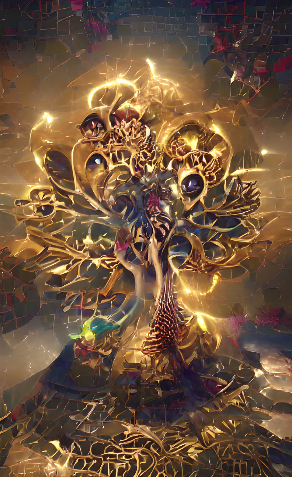 Gold Tree - evil mystic fractal money tree of life +money, gold coins | kinkade 8k hd preview