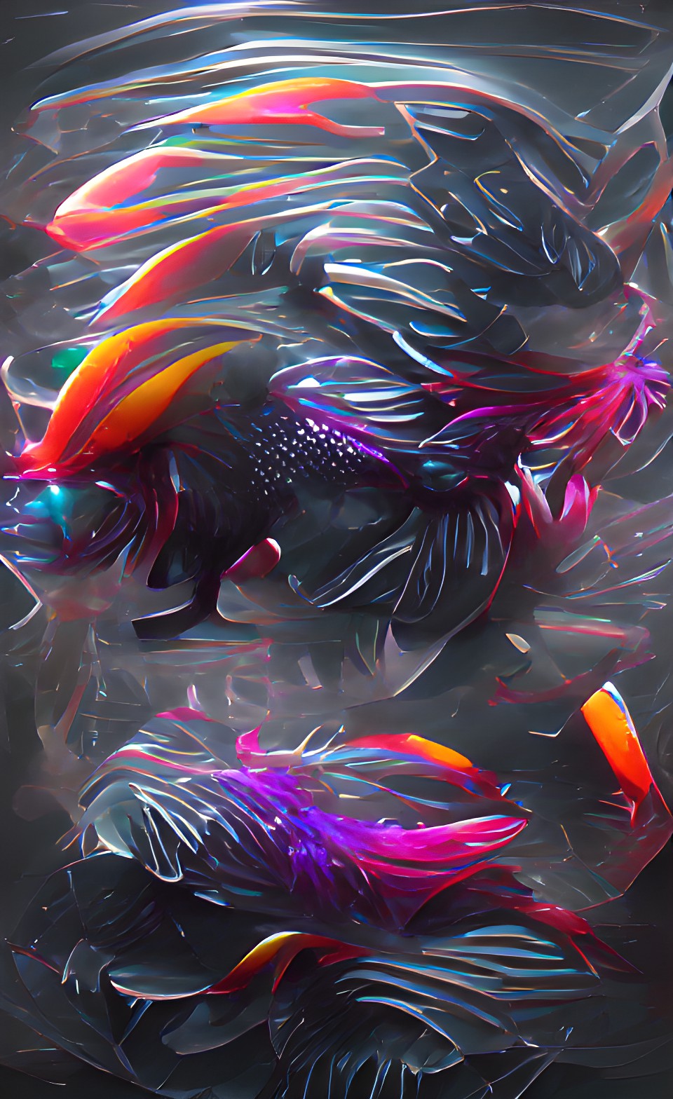 glossy marble betta fish glossy bright colors, on black backdrop | cinema4d 8k hd preview