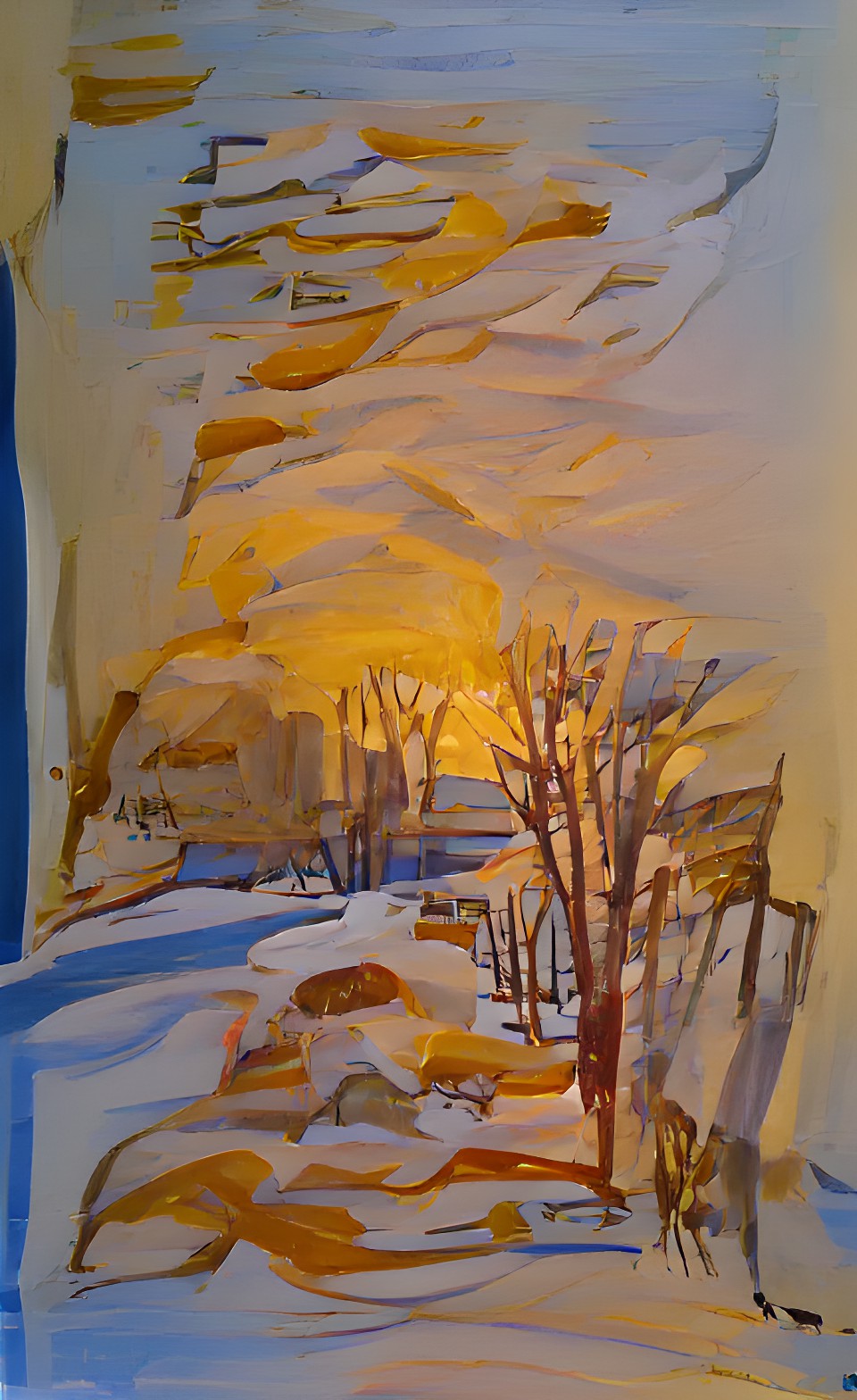 golden evening sunlight falling on the snow banks. january 28th. stark sketch preview