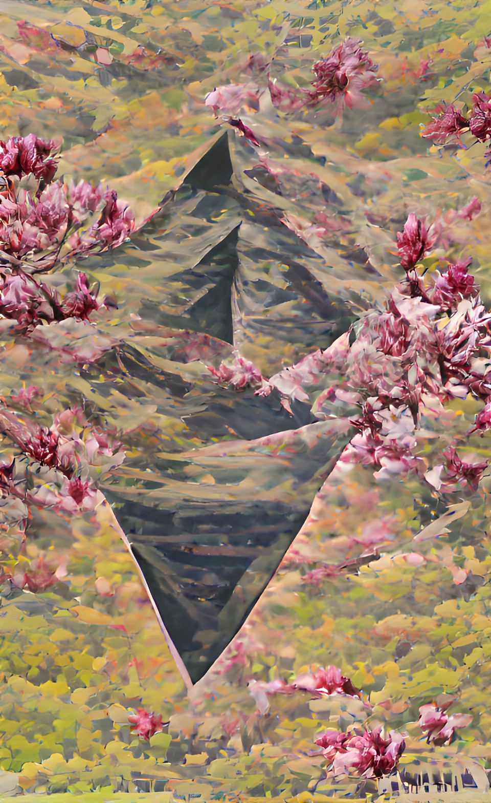 equilateral triangle, mountain covered in flowering trees, triangle preview