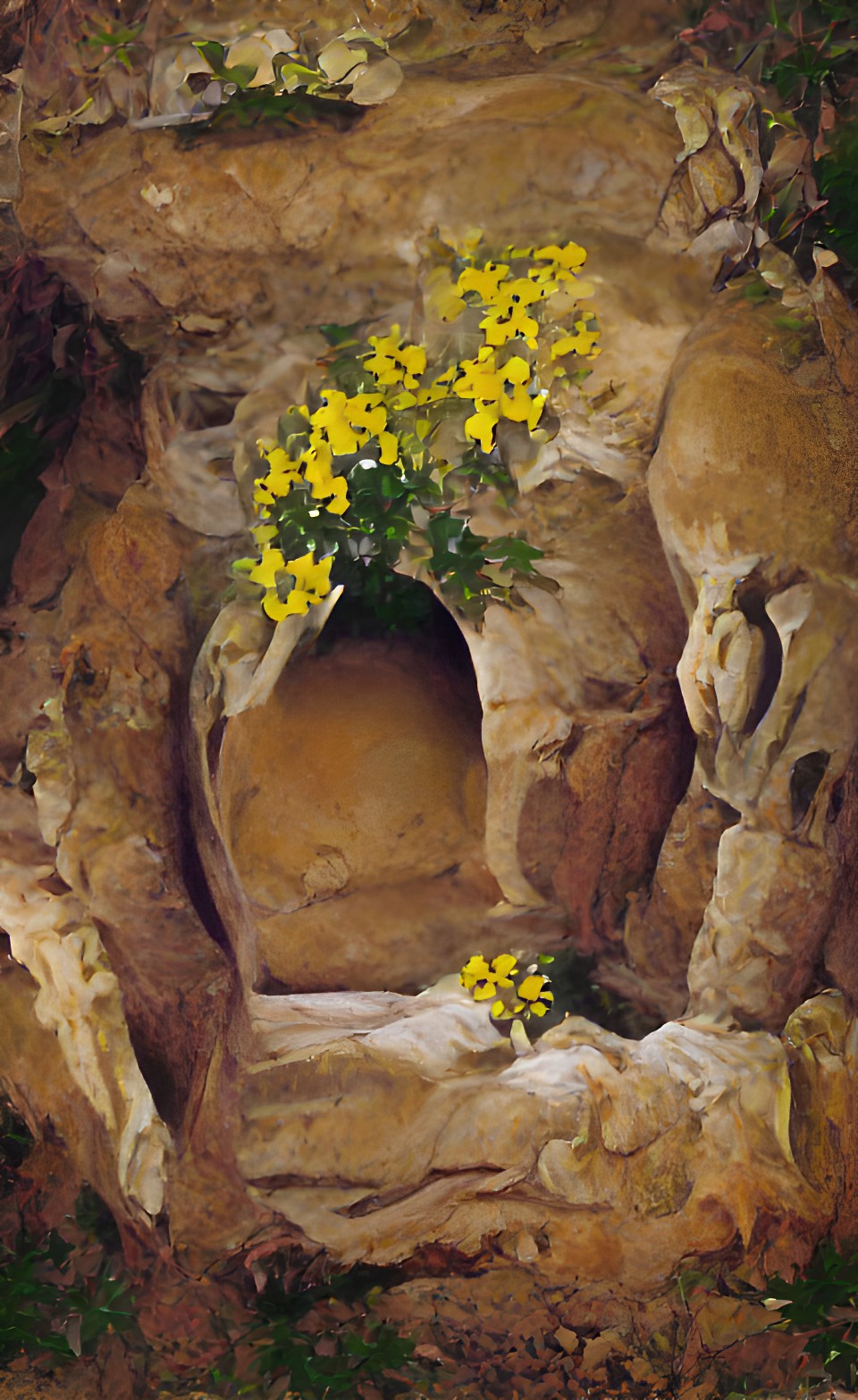 the empty tomb, surrounded by golden flowers preview