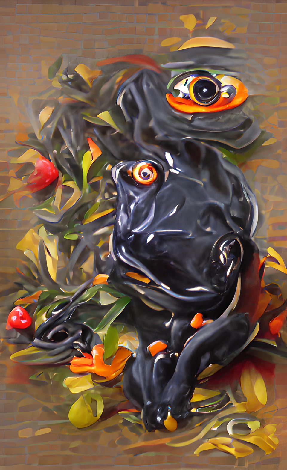 Alien frog - a black frog with orange eyes quilling | 8k 3d hd preview