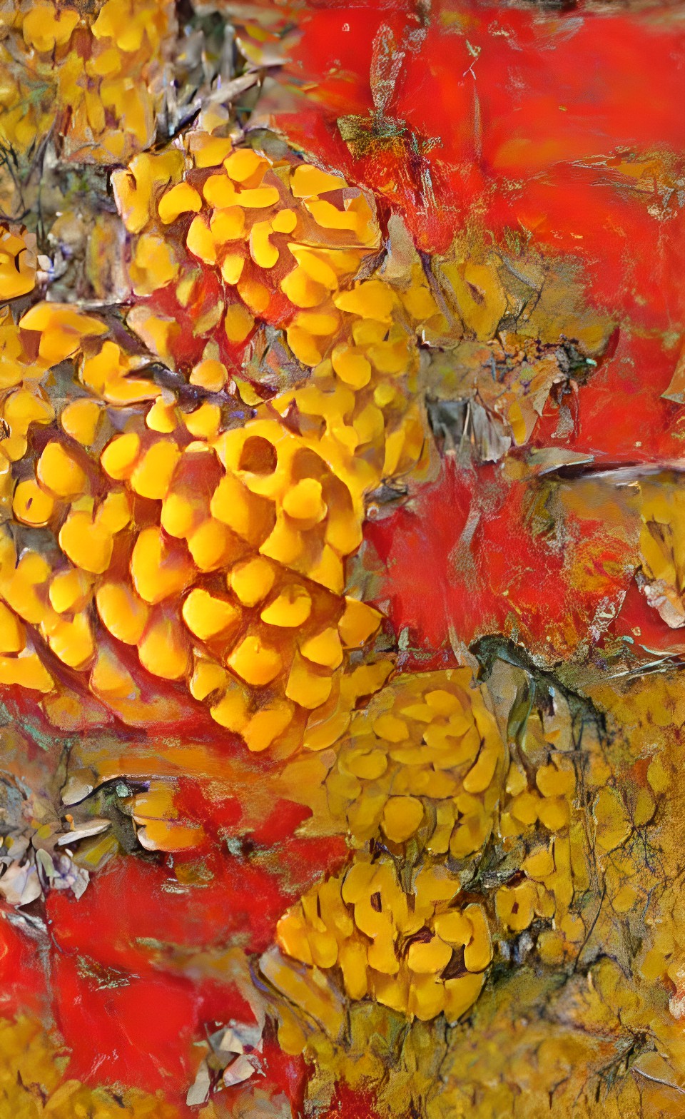 a contrasting pattern of different examples of yellow, orange, and red in nature and art preview