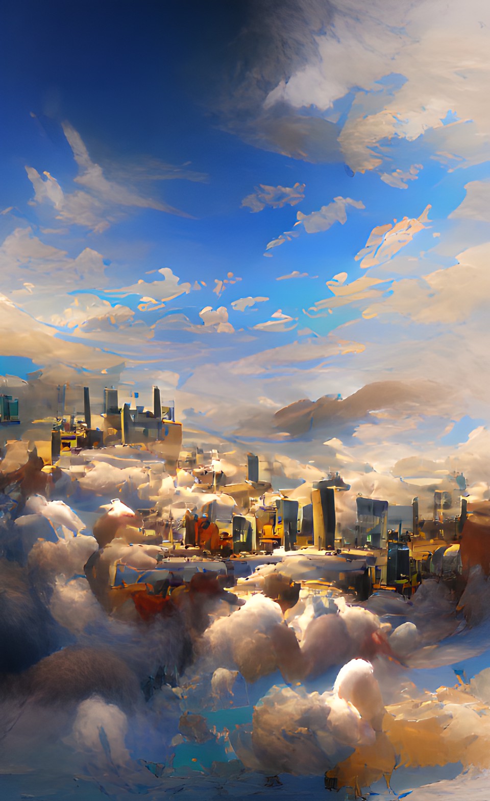 No emitter - a city, blue sky and fluffy clouds | realistic, deviantart 8k, hd preview