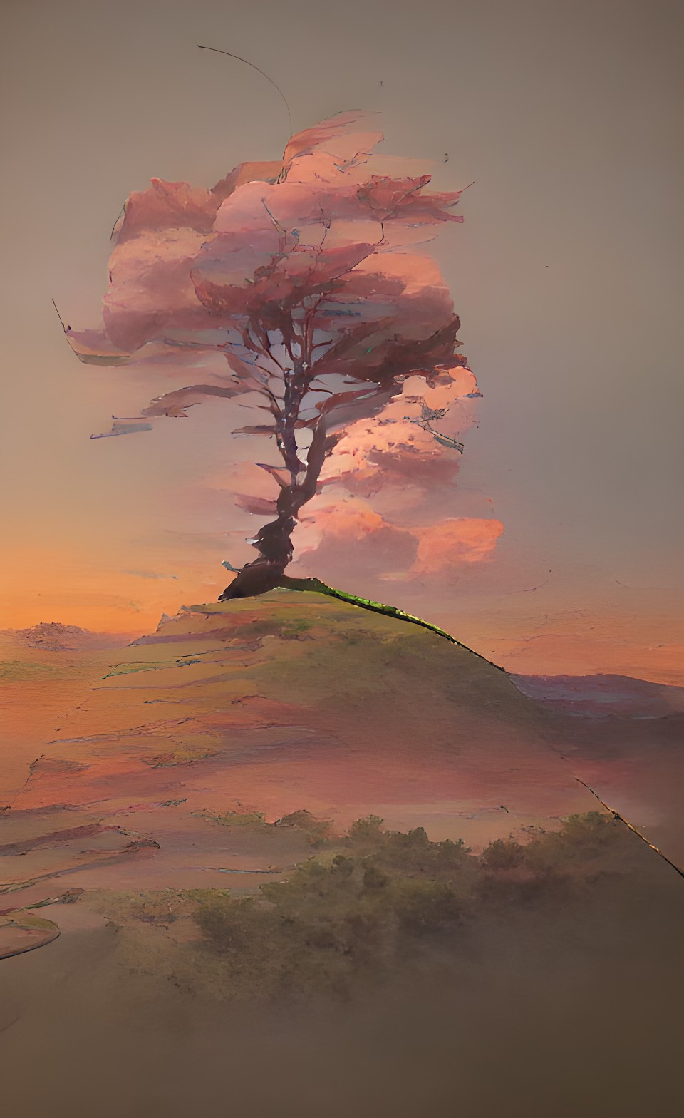 tree on a hill at sunset preview