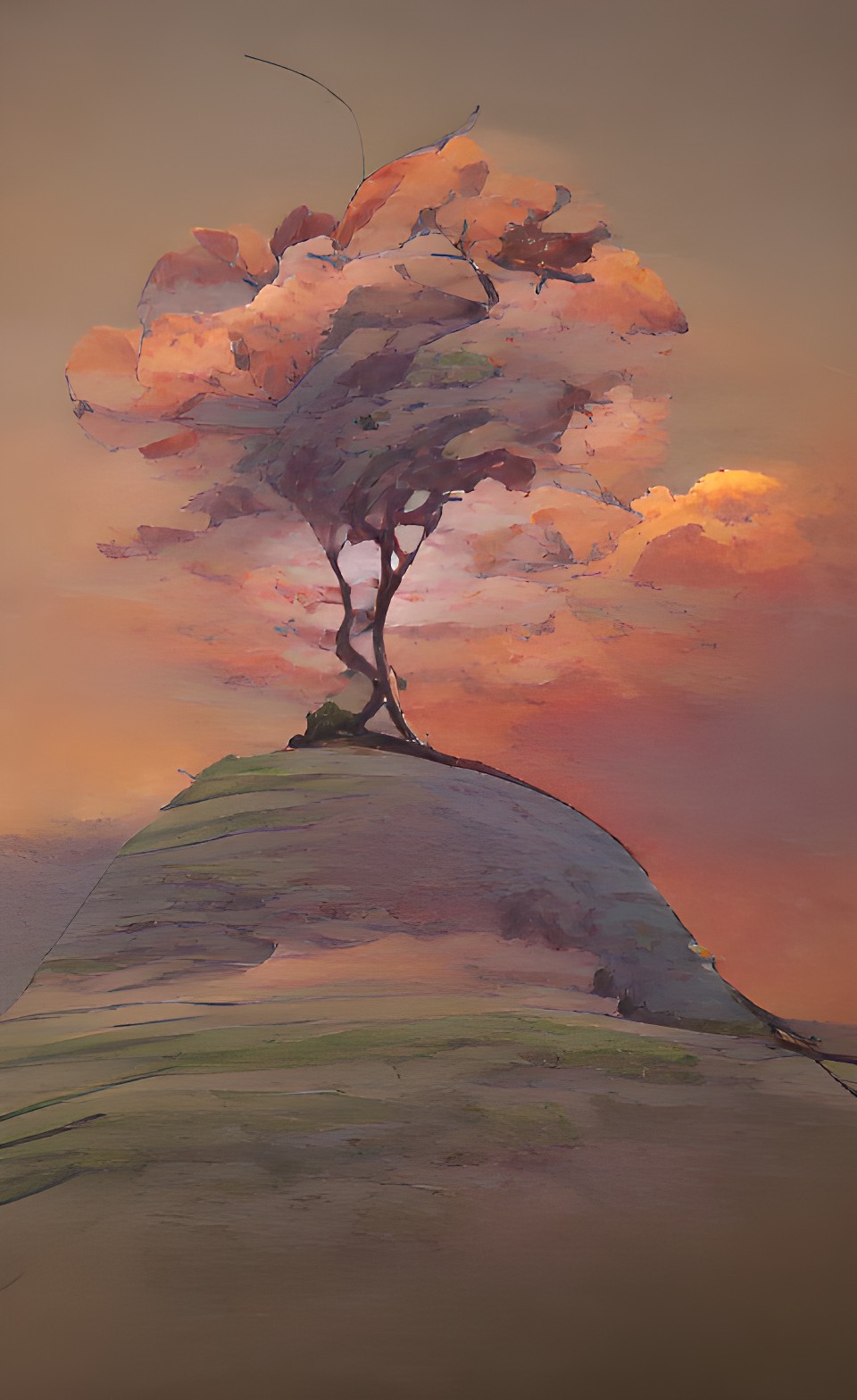 tree on a hill at sunset preview