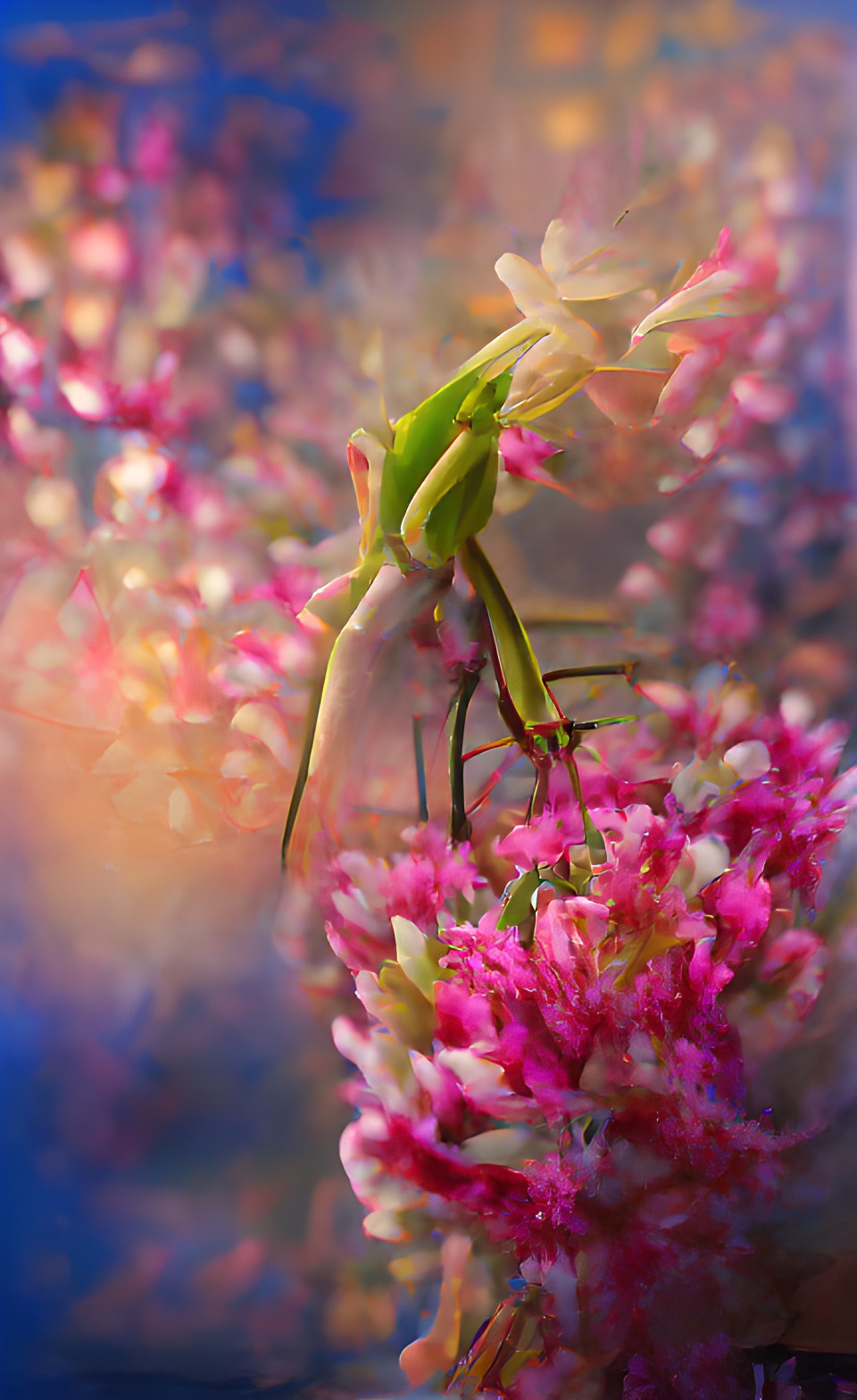 closeup blossom, praying mantis bokeh soft focus, in heaven preview