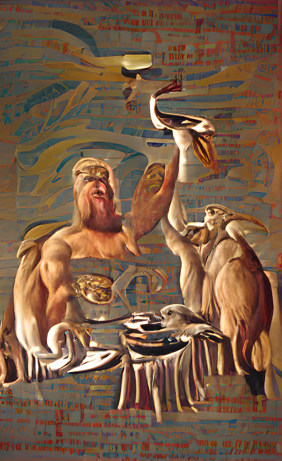 thor and zeus generous banquet of fish and birds, bread and wine. the eucharistic host hosting the supper of the lamb. preview