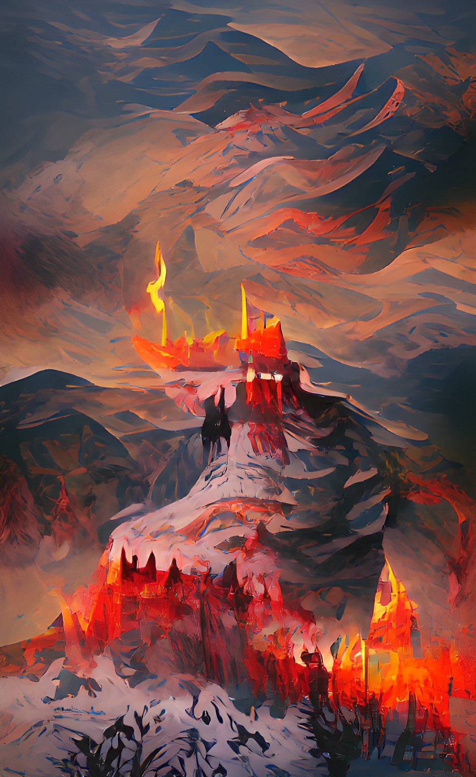 flaming hell castle on a mountaintop preview