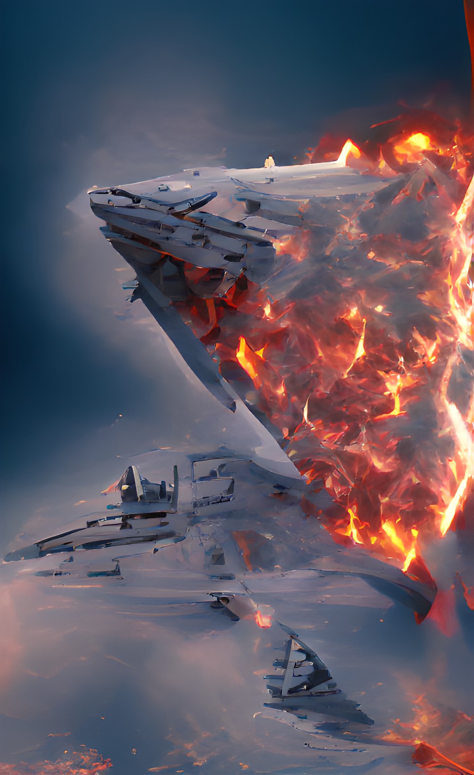 imperial star destroyer on fire crashing onto snowy planet preview