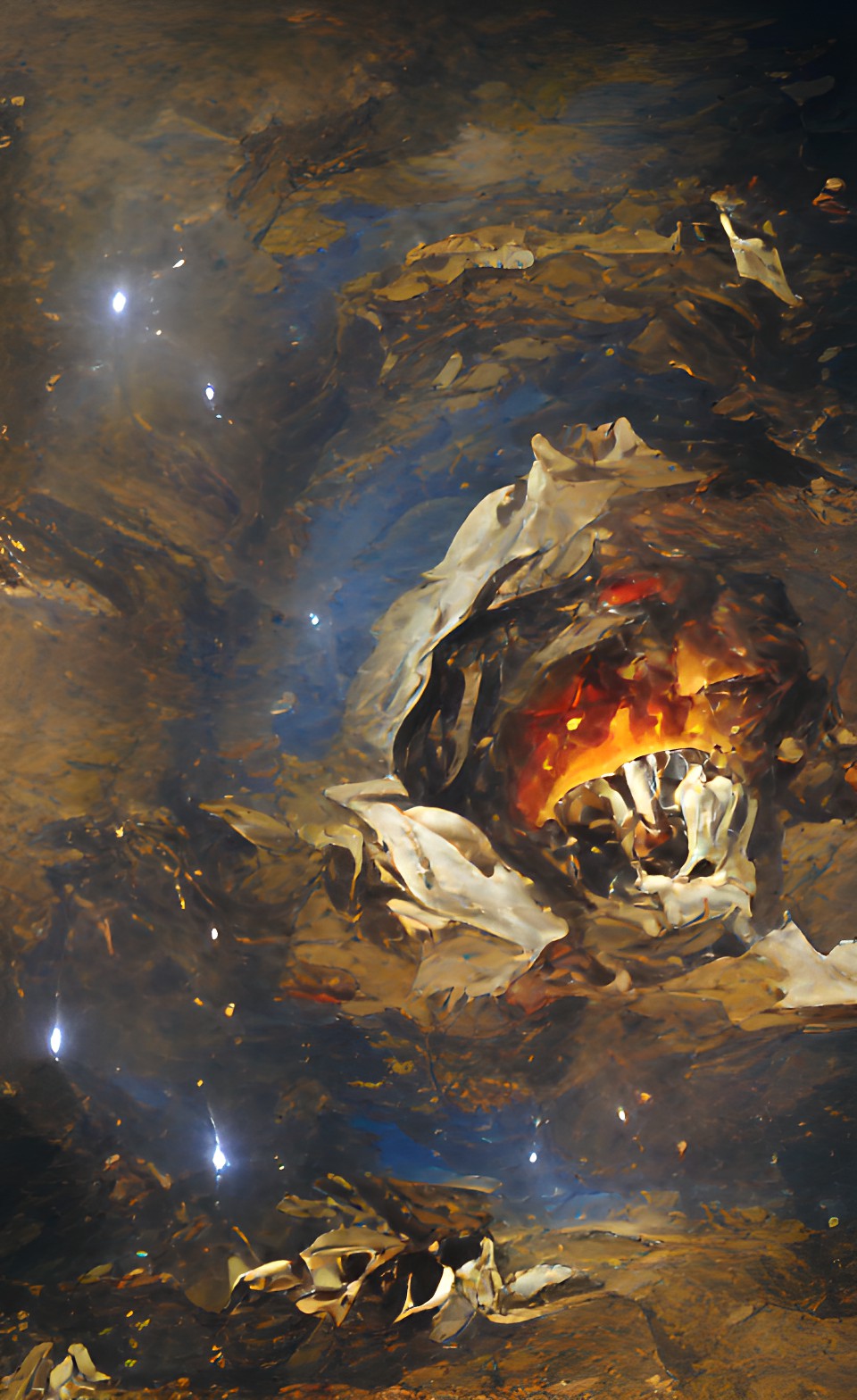 portal inside mountain of crashed meteor and volcano with galaxy sky and stars preview