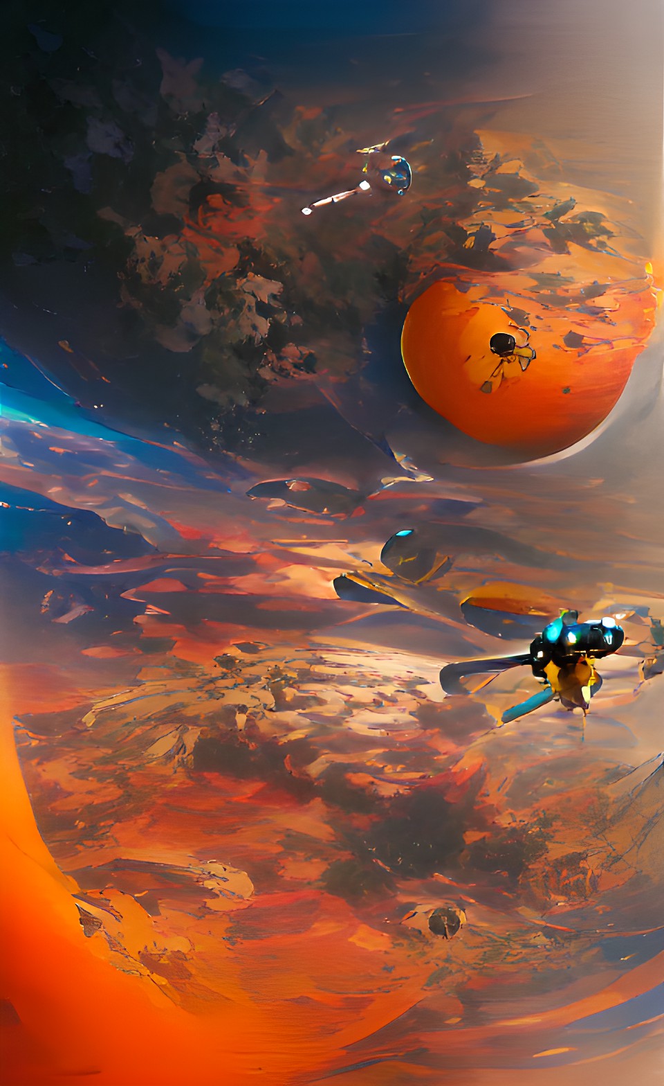 space station above orange planet with space and galaxy preview