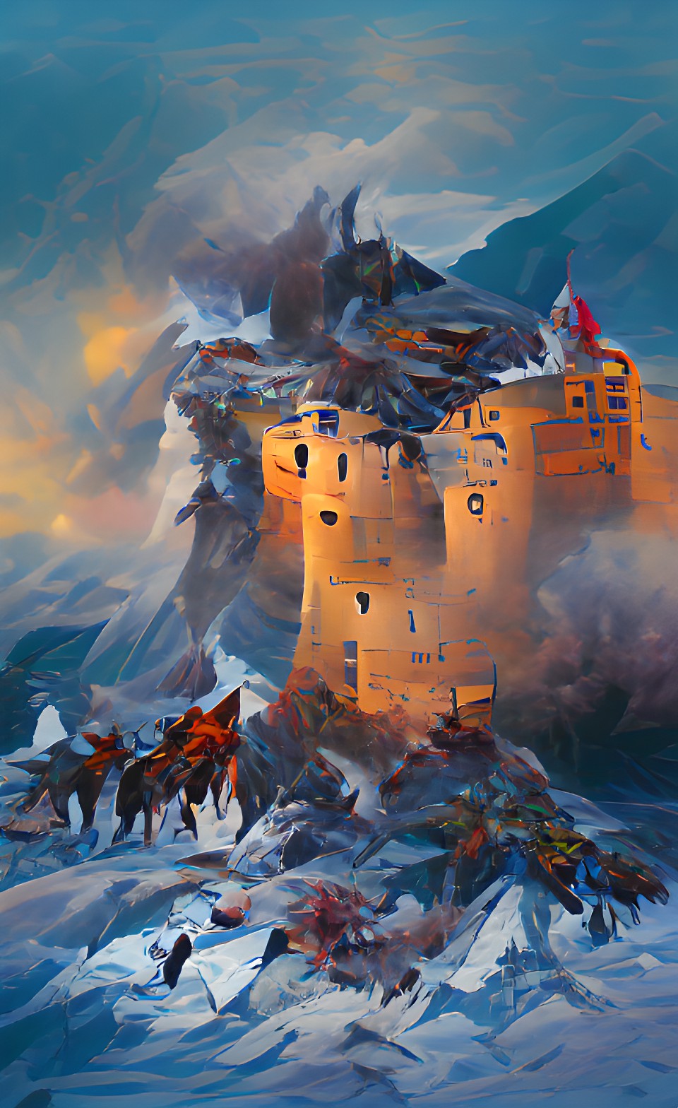 ancient times are falling castle on mountain attacked by army preview