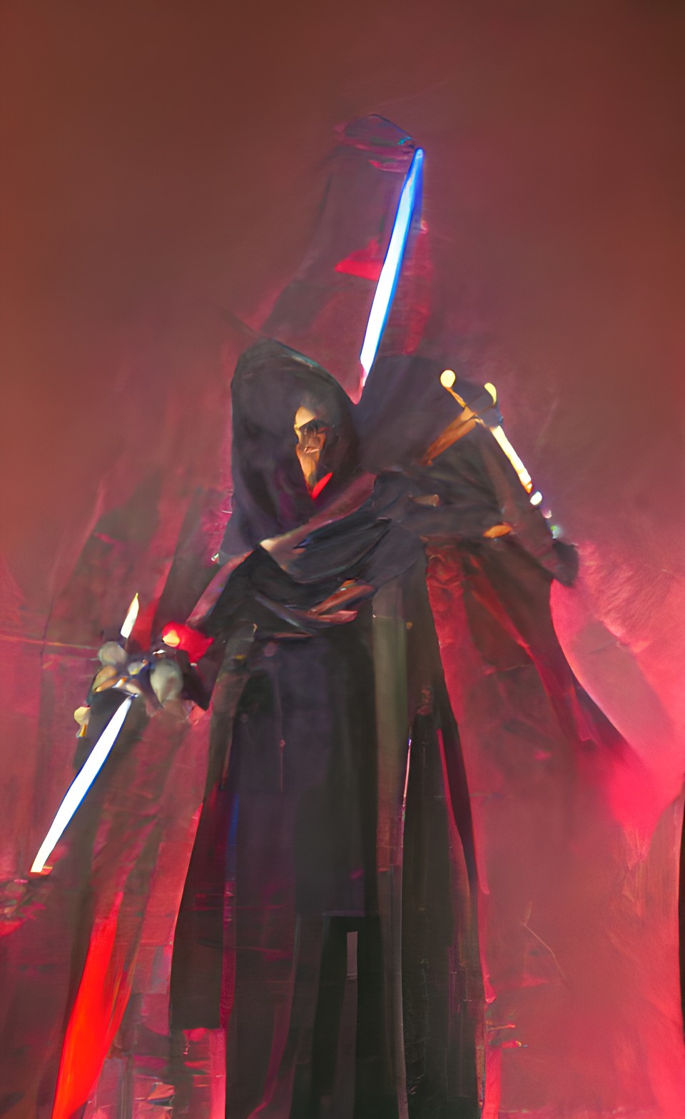 darth revan with two katanas in a dark black cloak with red preview