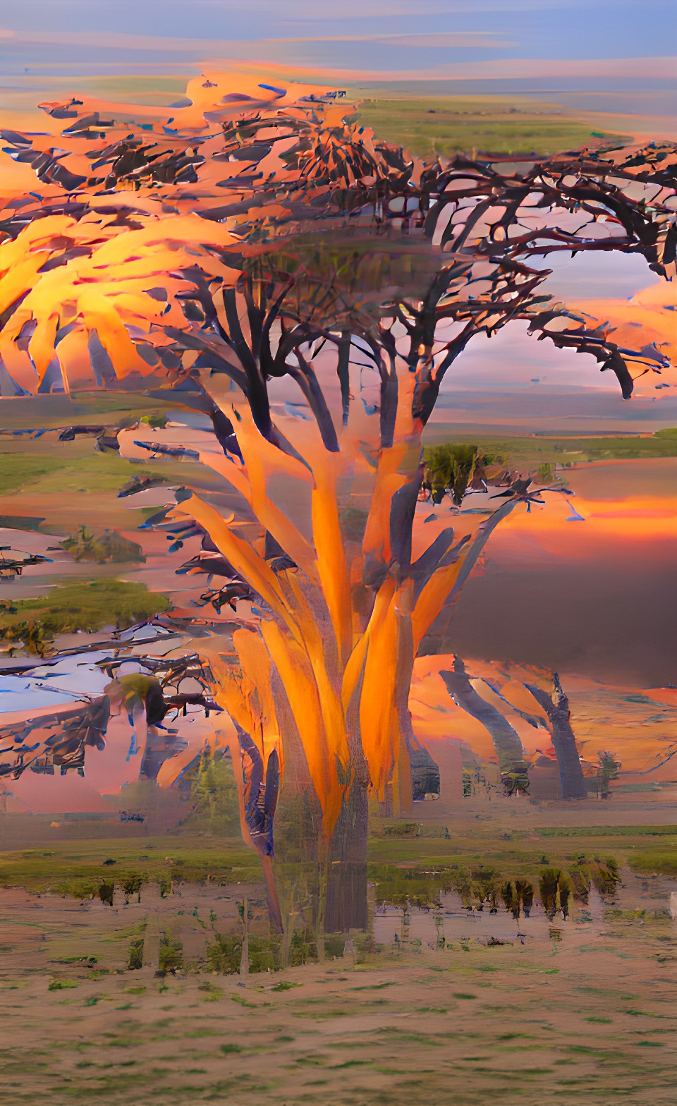 african plains acacia tree sunset marshland preview