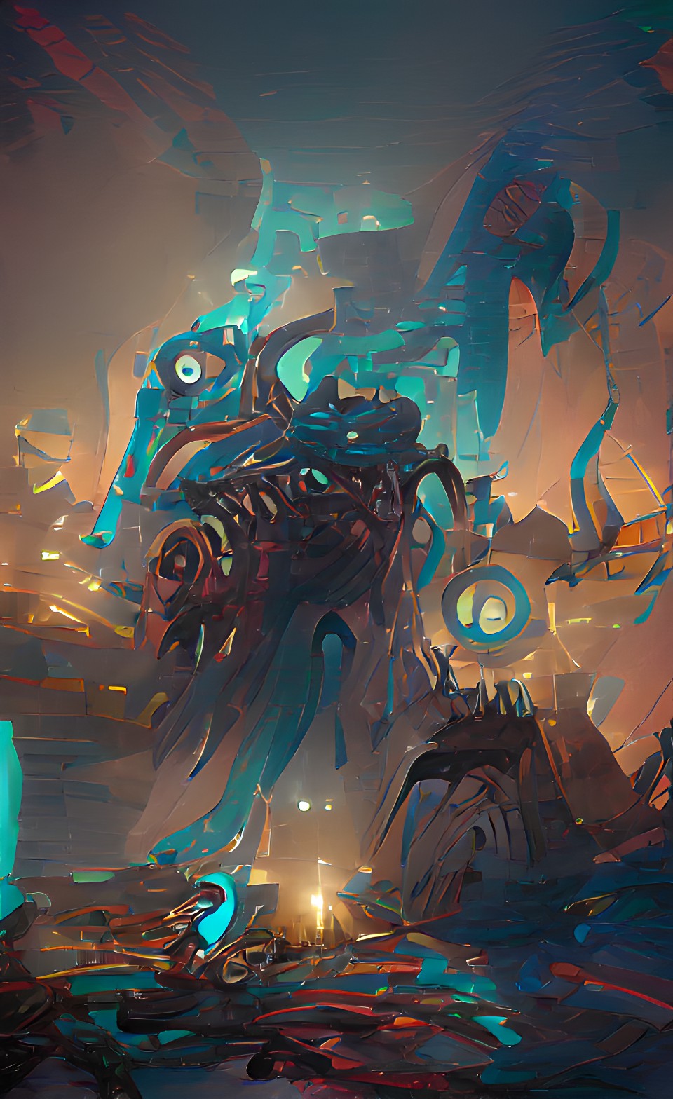 A gate - a void with large cyan glowing monsters preview