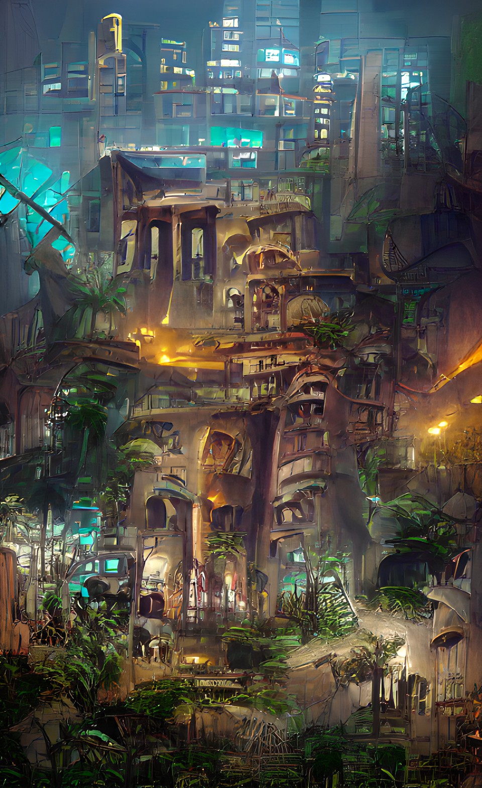 The aftermath - giant archeological site at an abandoned city in a glowing jungle preview