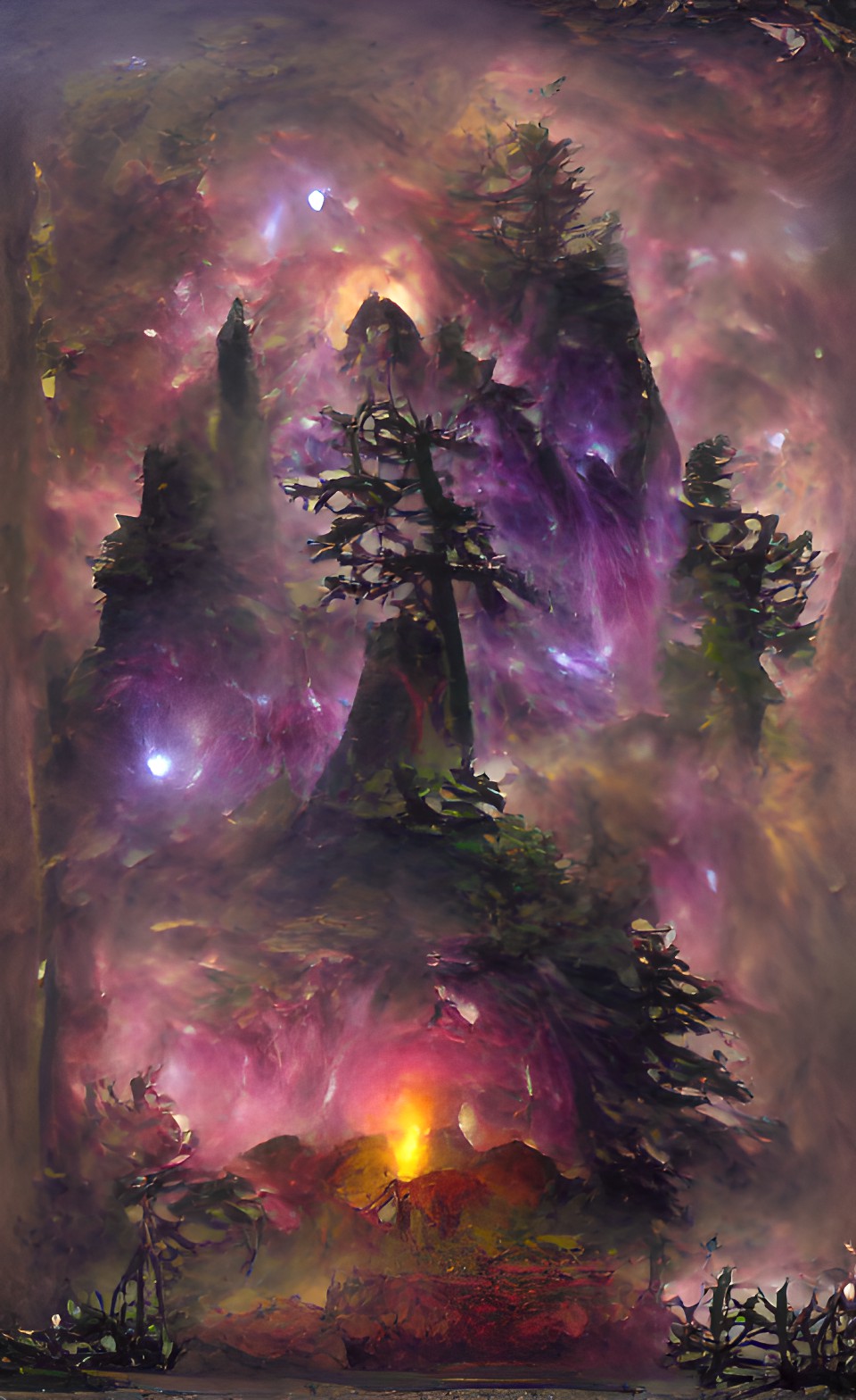 forest shrine in the night sky nebula ultrarealism preview