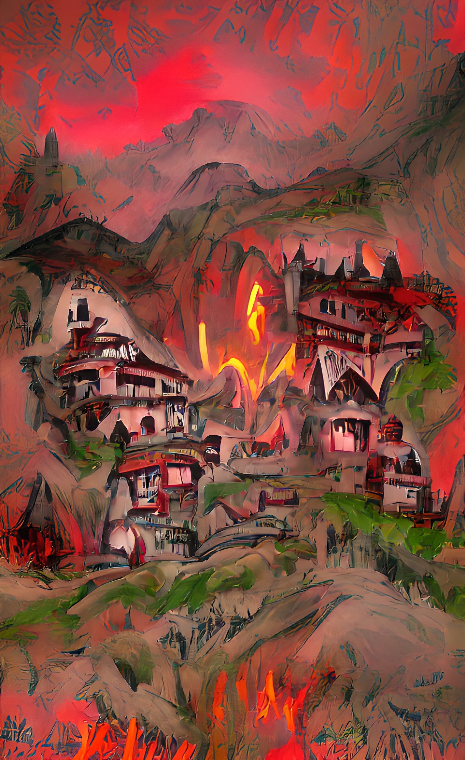 flaming hidden village in the mountains preview