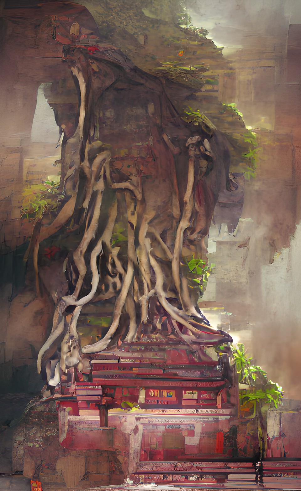 tree with roots covering ancient temple preview