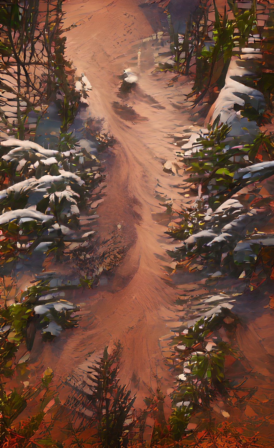 Snowy path - dirt path in snowy forest preview