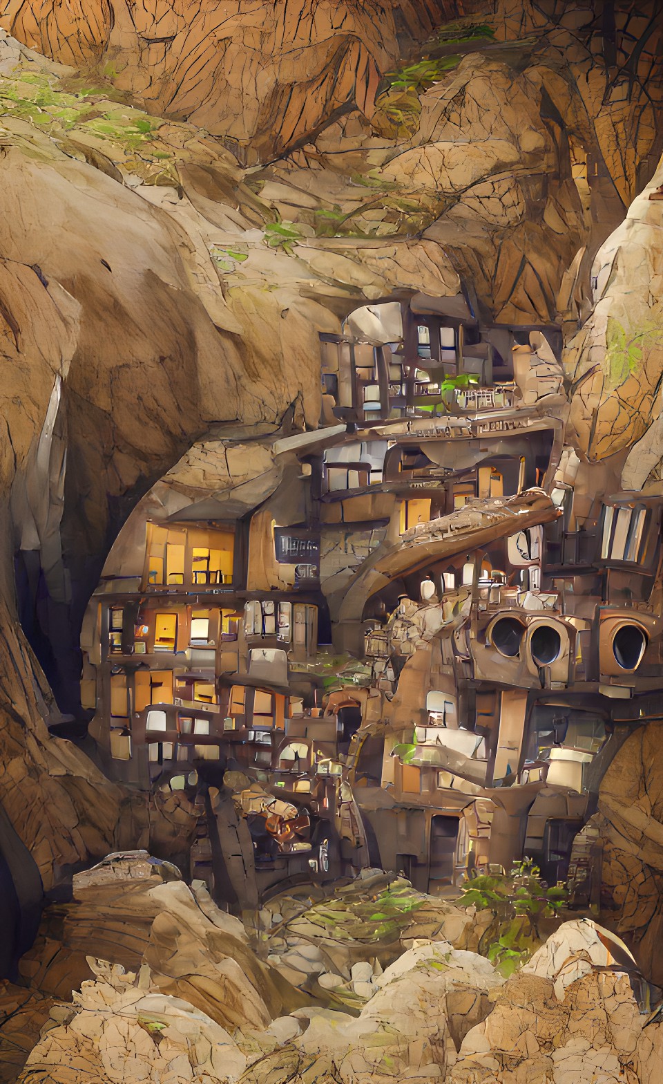 cliff side village in an underground cavern preview