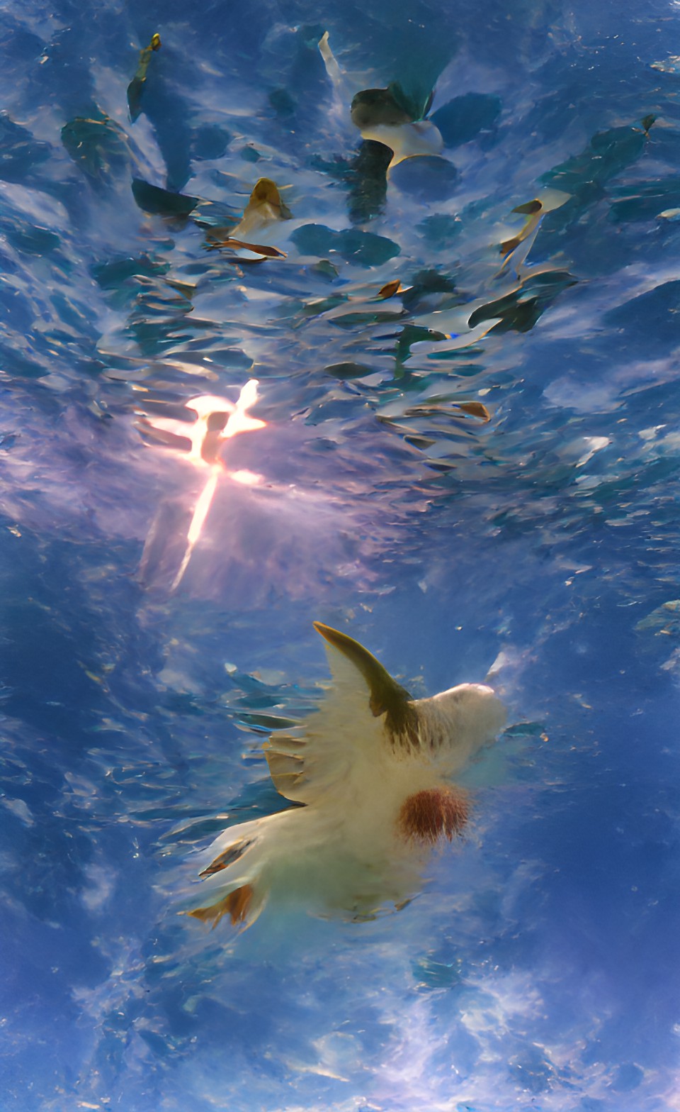 looking up at the sky from under water as the holy spirit decends like a glorious dove preview