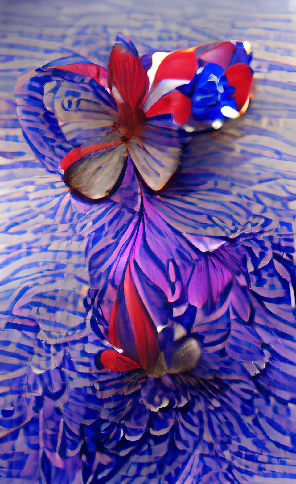 blue purple red a butterfly that looks just like a flower. a flower that looks just like a butterfly preview