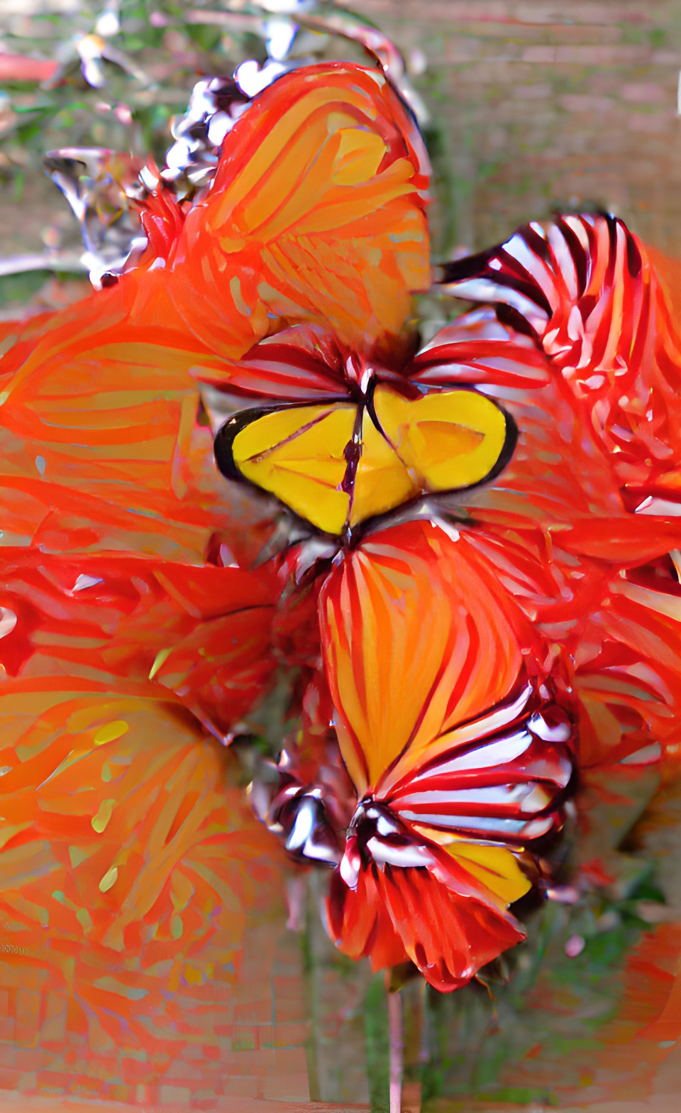 red orange yellow a butterfly that looks just like a flower. a flower that looks just like a butterfly preview