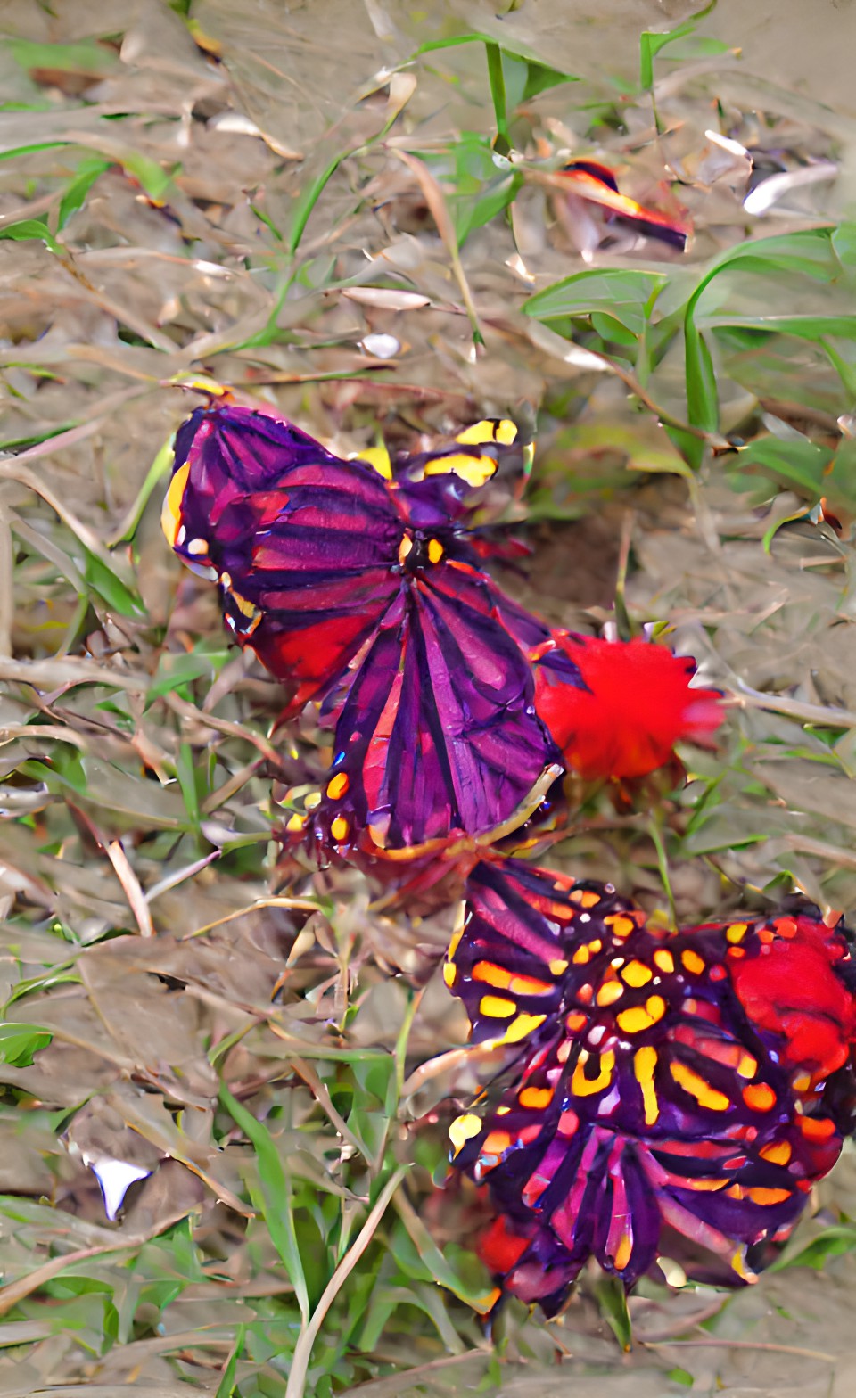 purple red yellow a butterfly that looks just like a flower. a flower that looks just like a butterfly preview