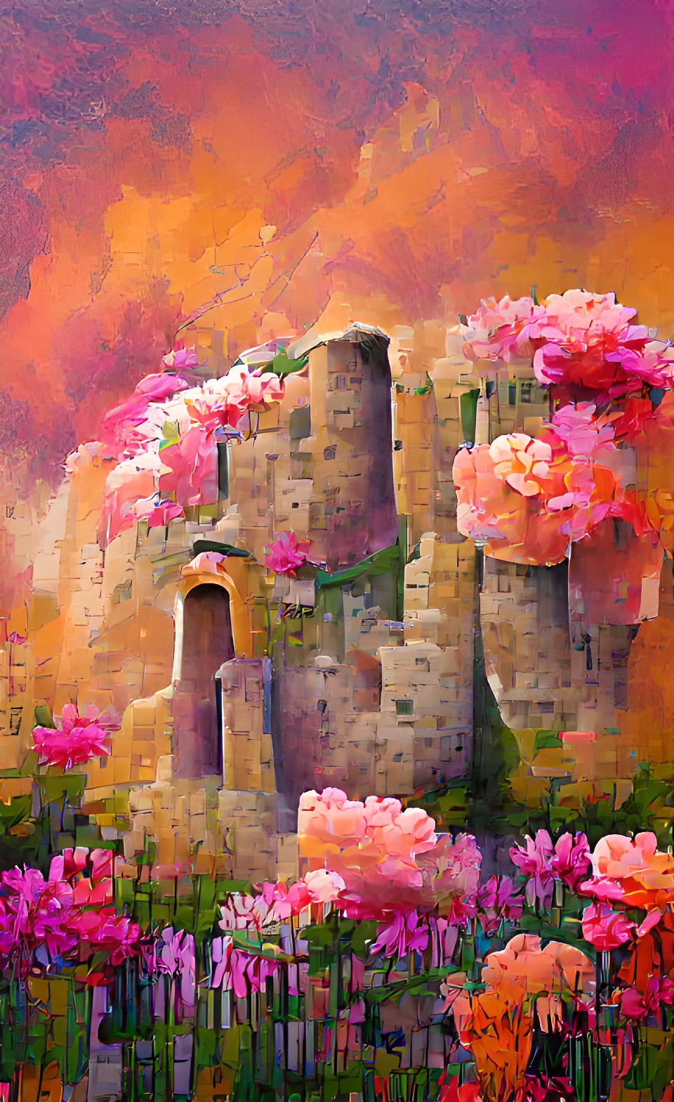 ruined castle surrounded by flowers preview