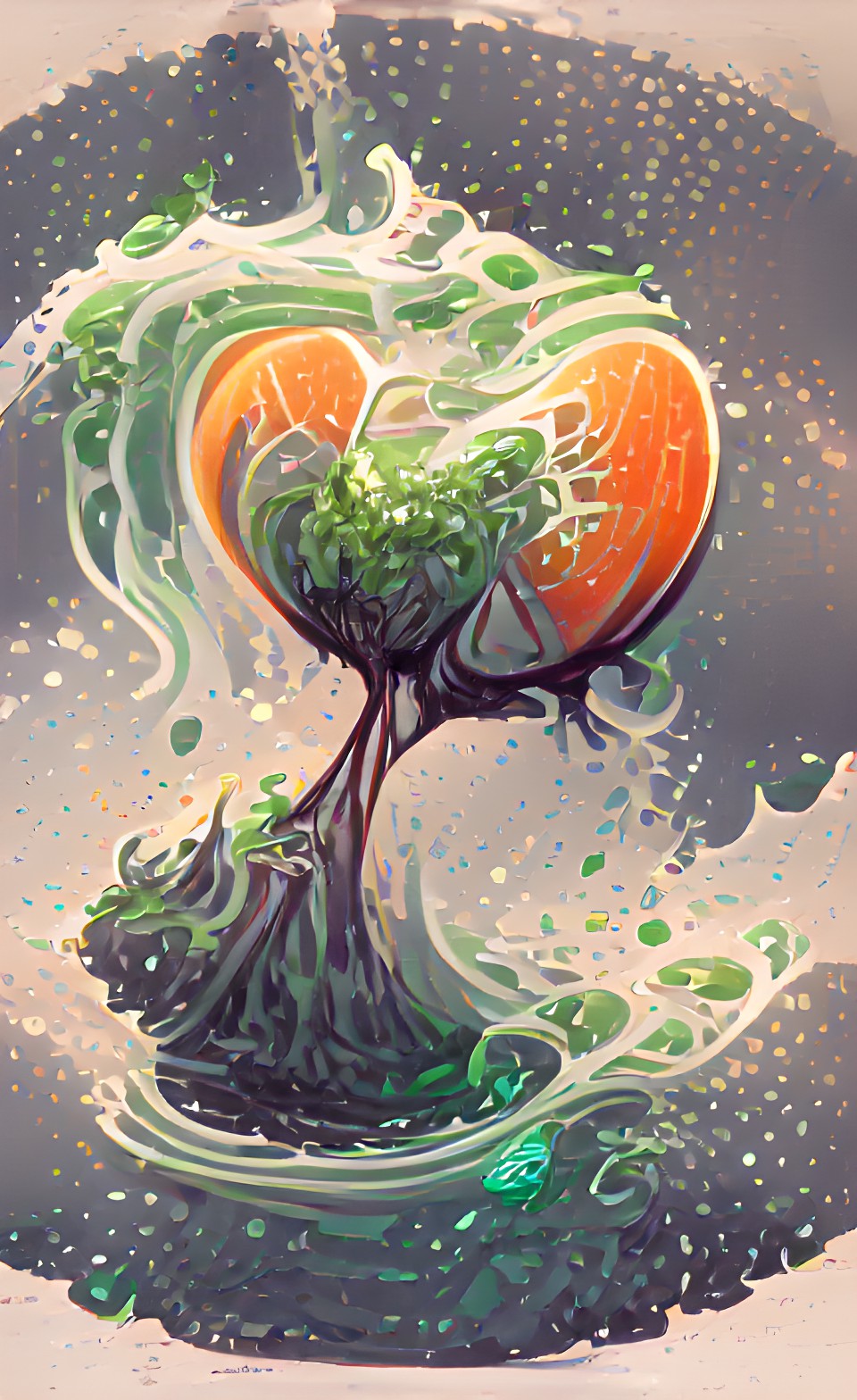 Energetic Heart Tree - tree rooted to orange heart | green spiral | high quality preview