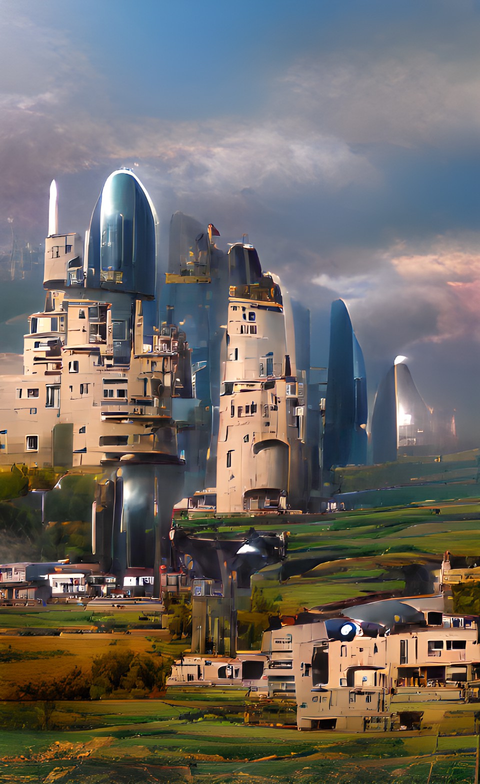 futuristic castle city in a french field preview