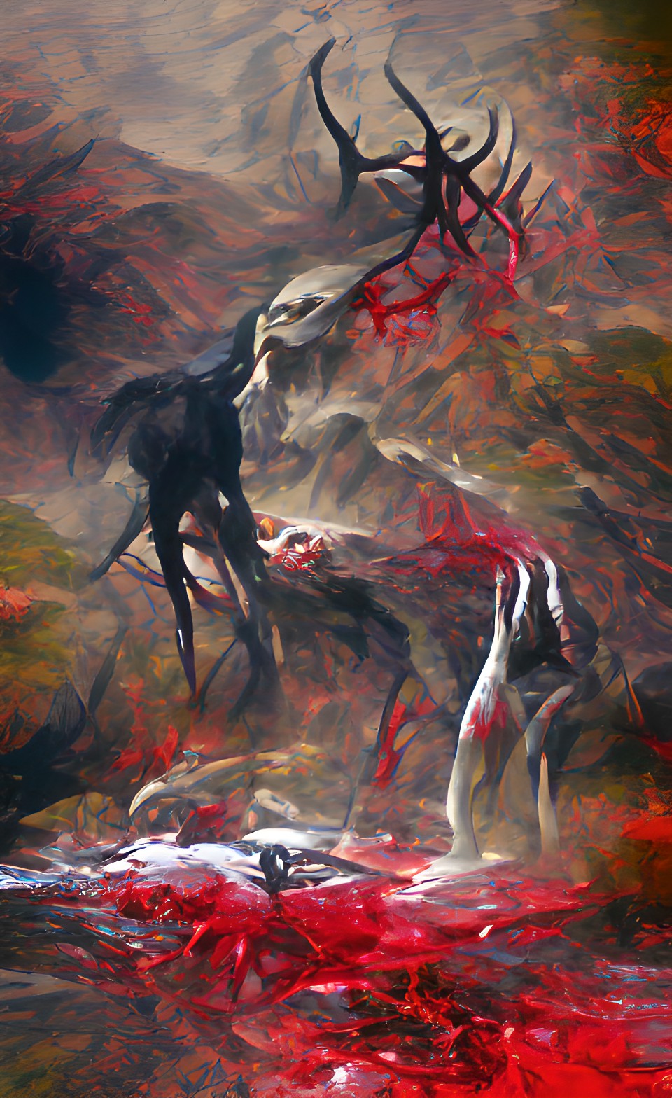 wendigo in hellish landscape of rock and bone with a river of blood preview