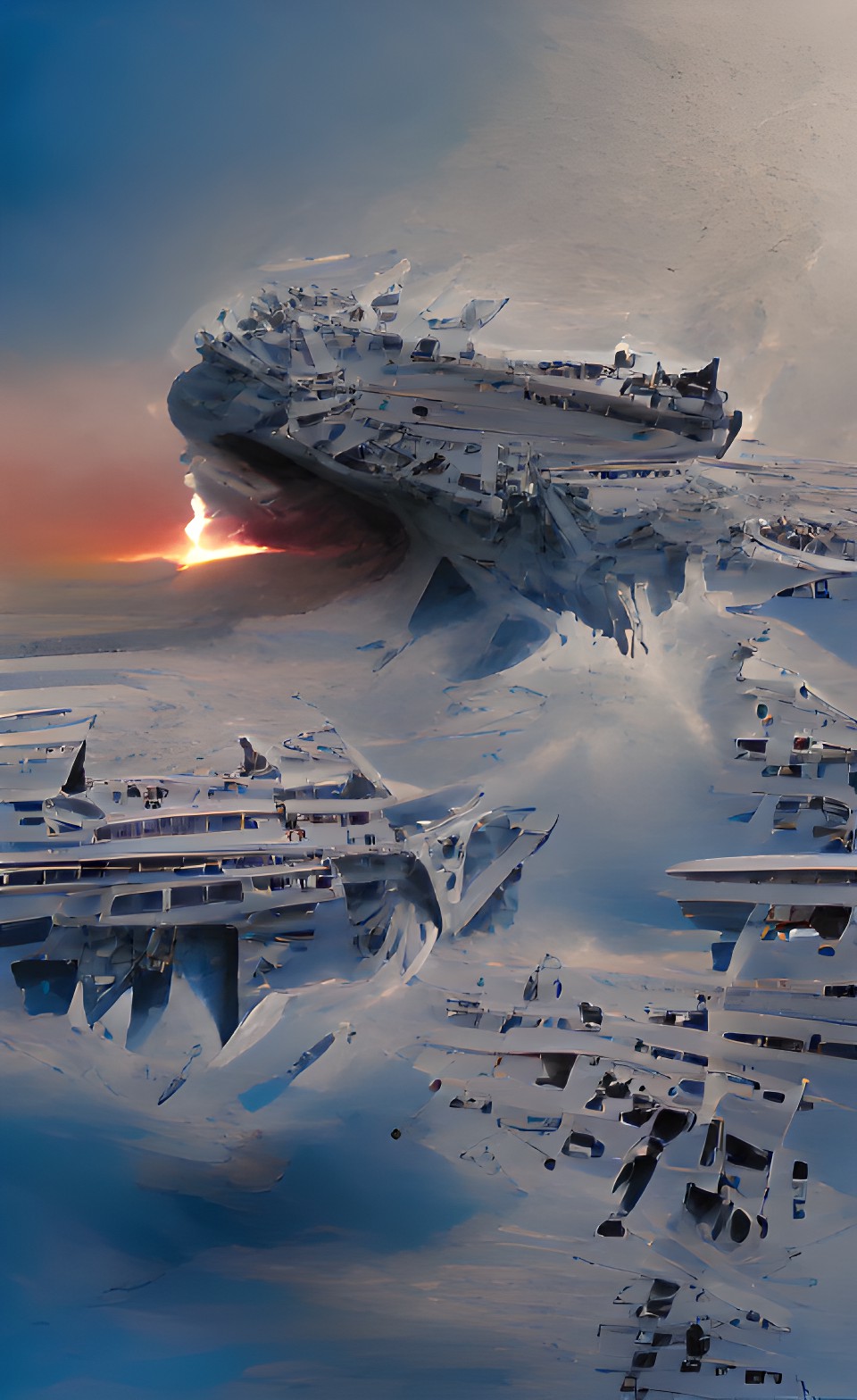 star destroyer crashing into surface of snow planet preview