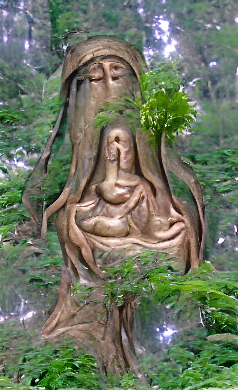 mother mary is mother earth is mother church, the mother tree at the center of the world forest garden preview