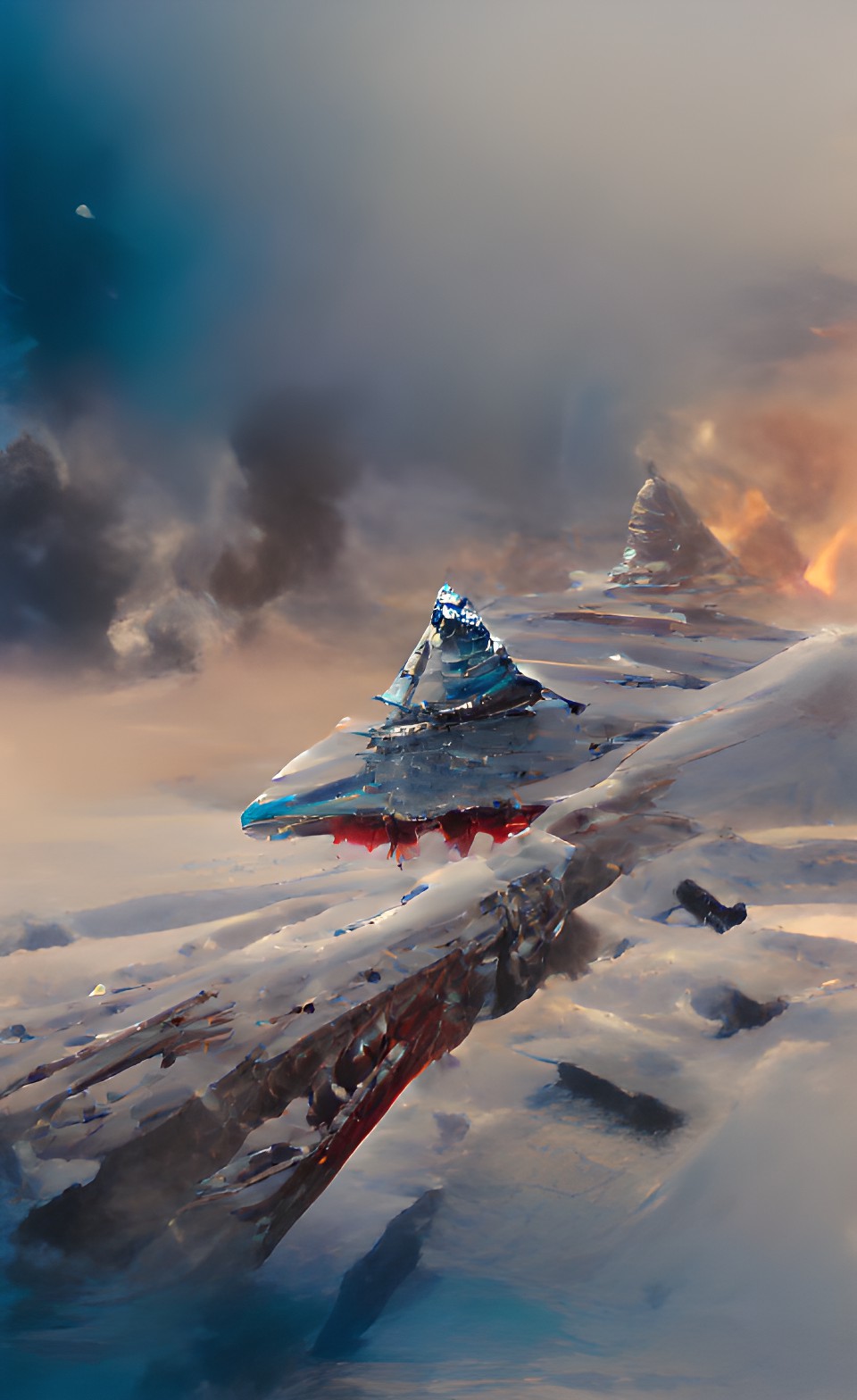 star destroyer crashing into surface of snow planet preview