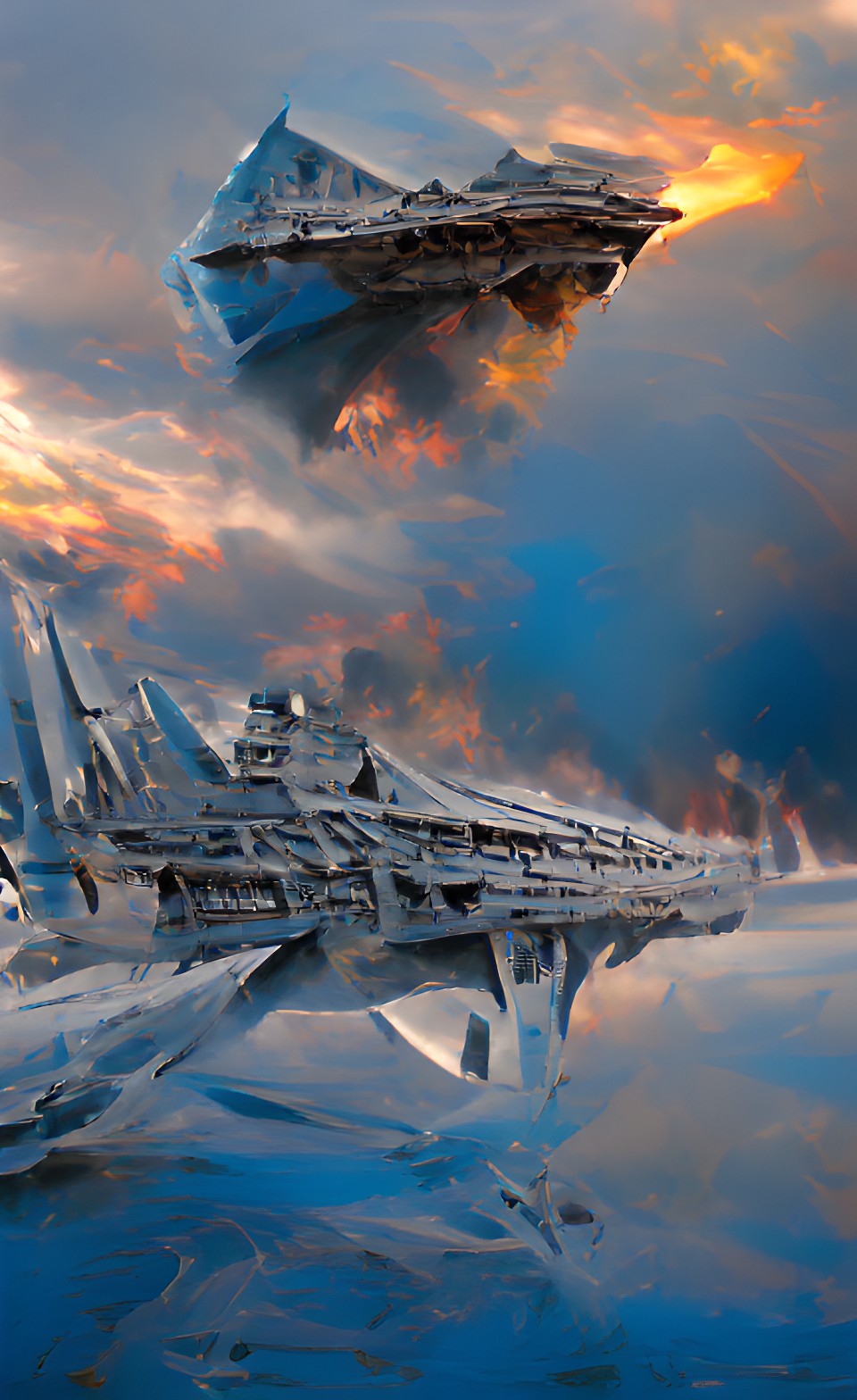 imperial star destroyer of grey metal crashing and burning into ice planet space preview