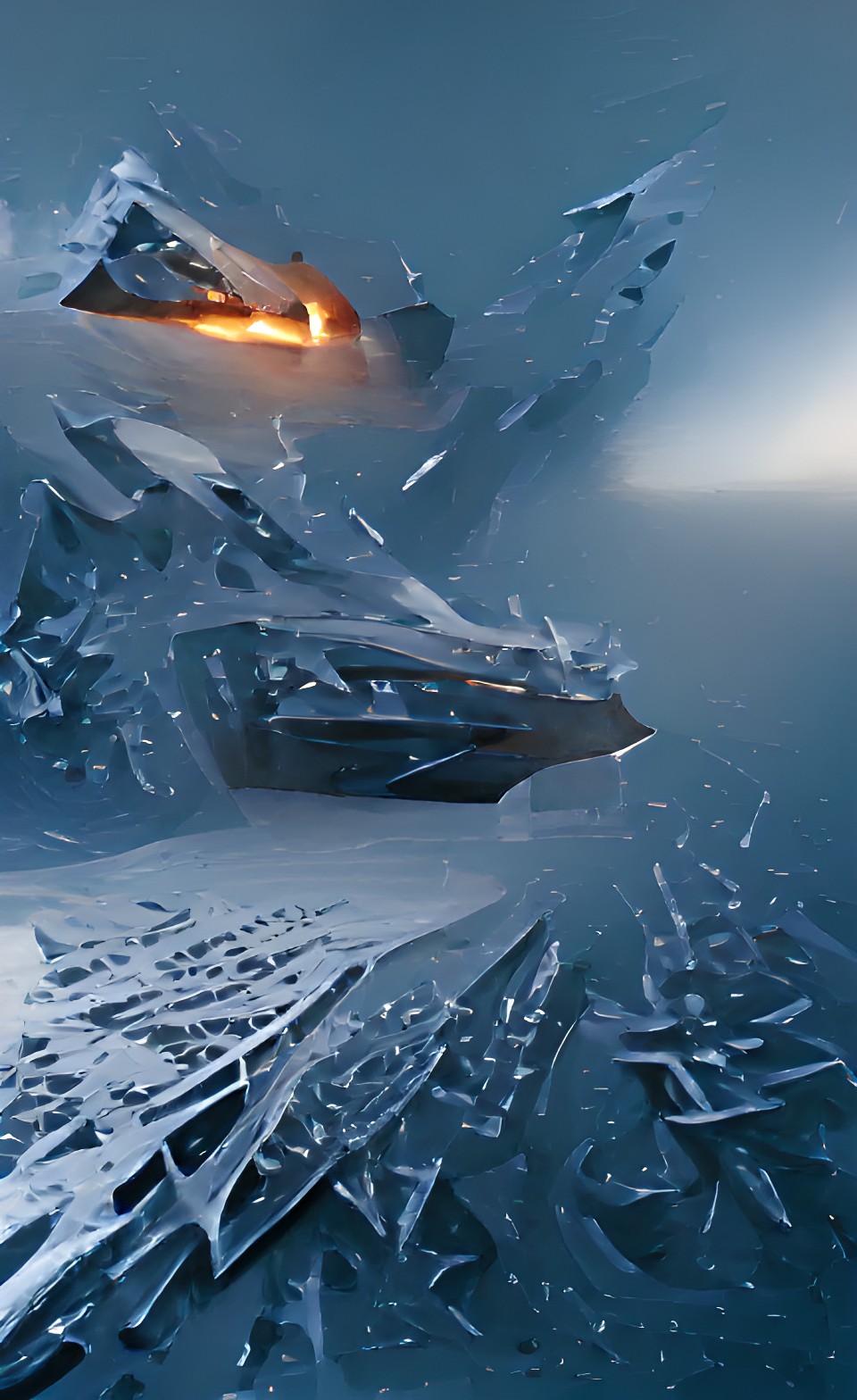 imperial star destroyer of grey metal crashing and burning into ice planet space preview